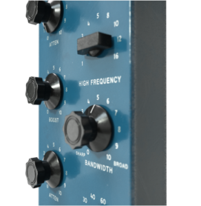 Middle-third angled view of the SD-PE1 passive EQ plugin GUI showcasing frequency selection knobs.