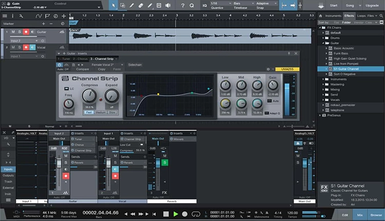 Studio One Prime by PreSonus interface showing multiple tracks and timeline.