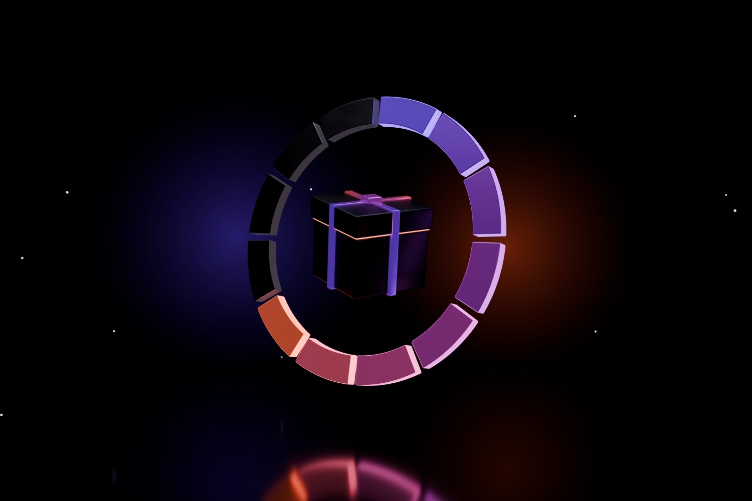 Gift countdown ring with 8 of 12 months lit and a gift box in the center