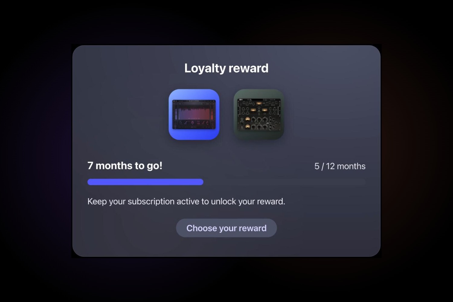 Complete Access Hub loyalty reward card: 7 months to go, 5 of 12 months
